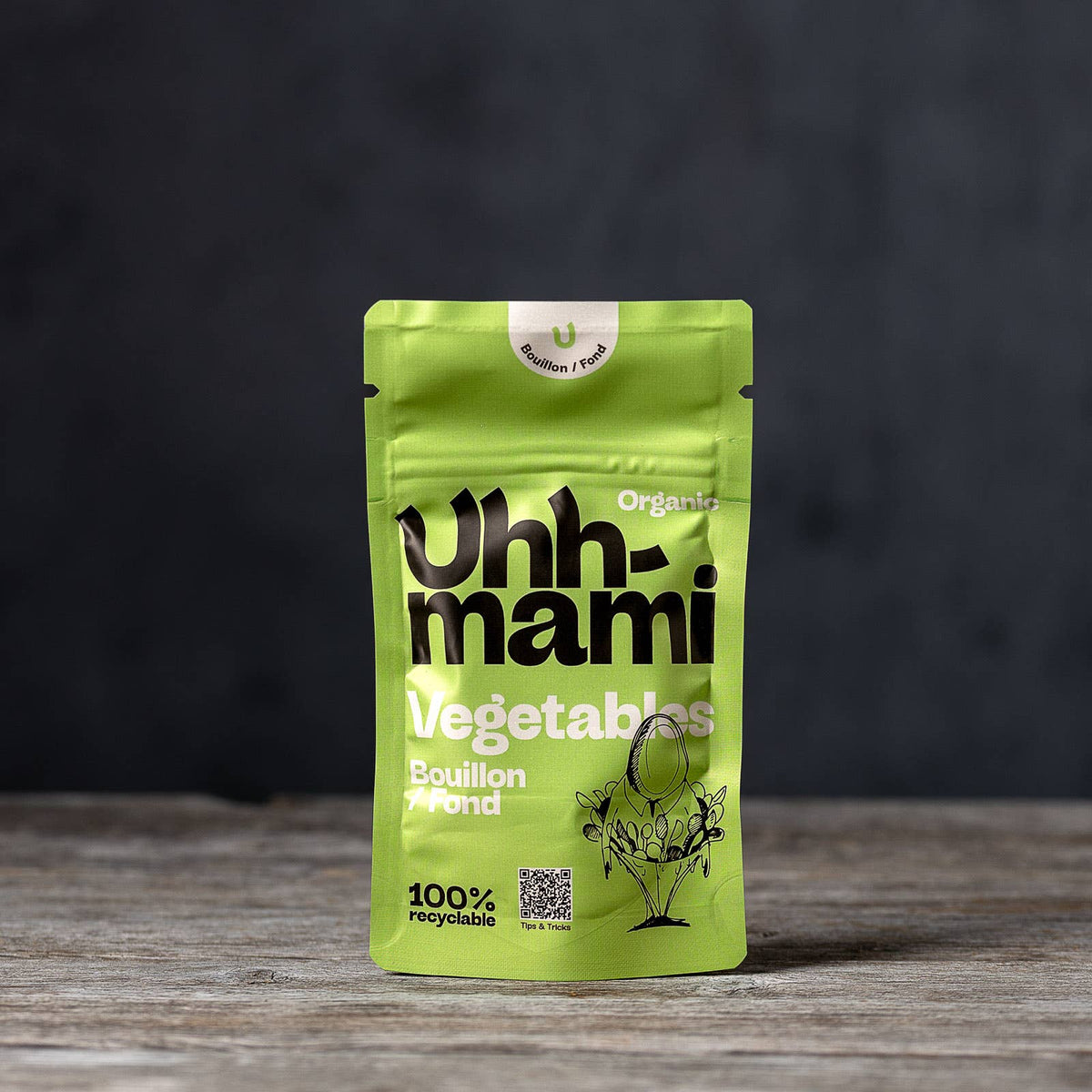 Uhhmami Vegetable snack pack with assorted dried vegetables in a 40g bag, colorful and healthy snack option.