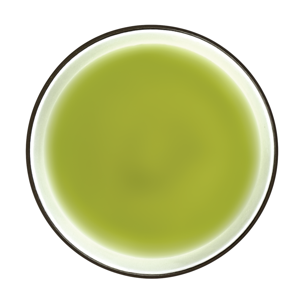 Organic Keiko Genmaicha and Matcha teas in green and brown packaging with tea leaves and bowls ready for brewing.