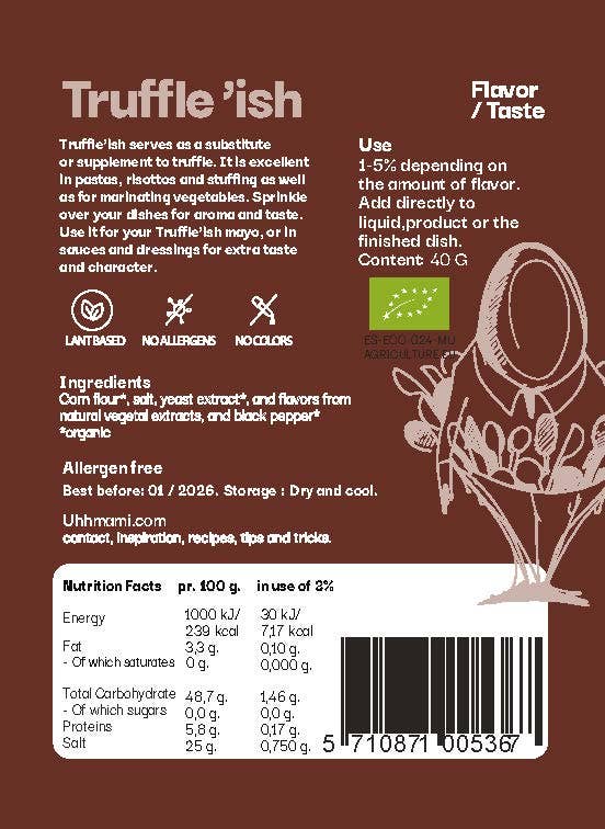 Uhhmami Truffle'ish 40g package showing truffle-infused snack with branding and packaging details visible.