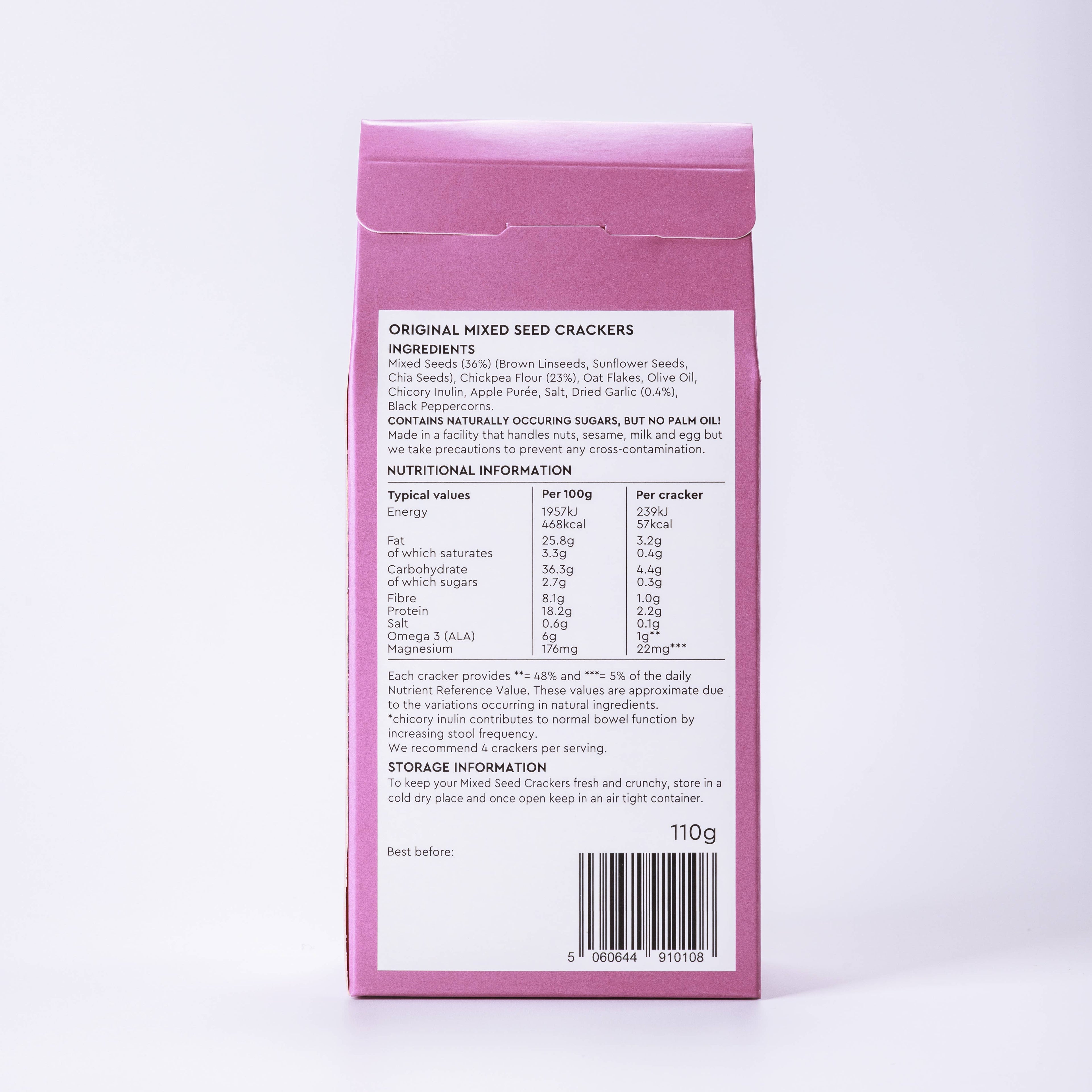 Pep & Lekker Mixed Seed Crackers in a 110g package, showing a close-up of the crispy crackers with mixed seeds.