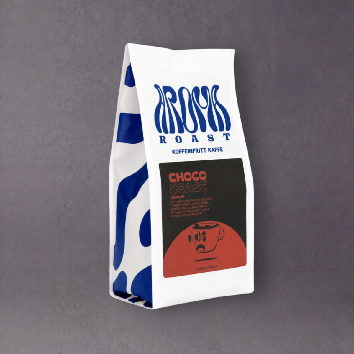 GRAINED Aroma Roast Decaf Coffee with three different roasts, featuring rich chocolate tones in each coffee bean image.