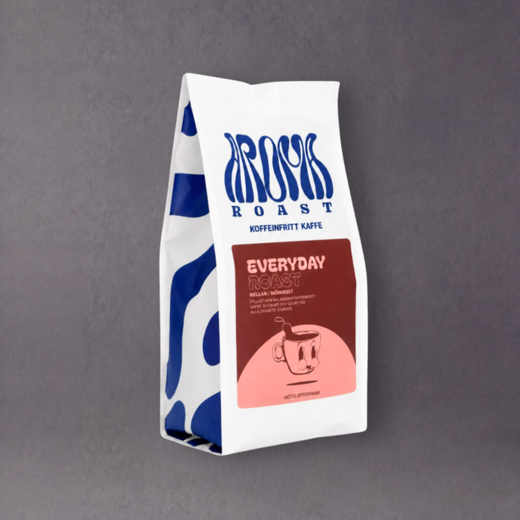 GRAINED Aroma Roast Decaf Coffee bag featuring three roast options with nutty flavor profile and rich aroma.