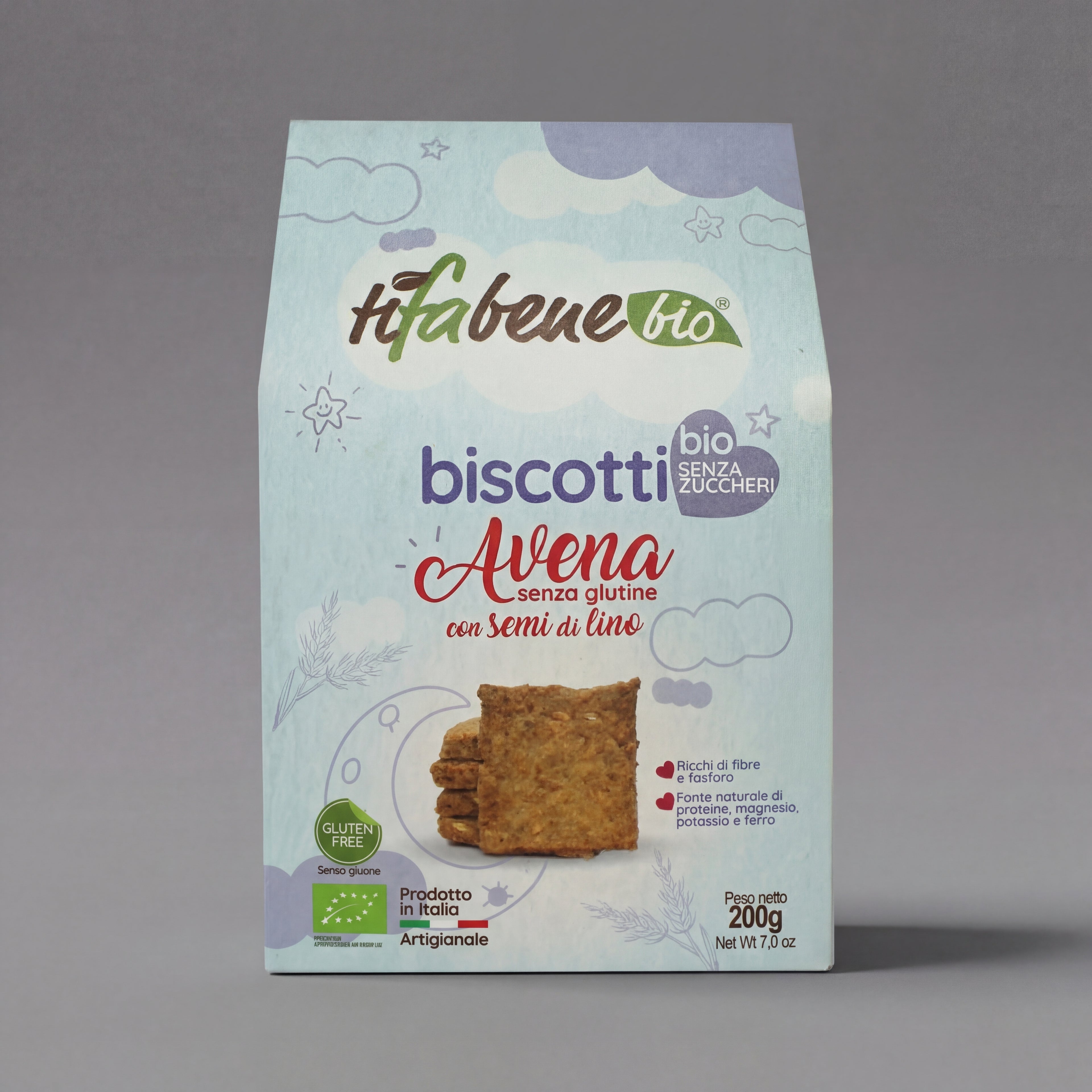 Organic sugar-free cookies with oats and flax seeds by Le deliziose pasticceria sas Ti fa bene bio, showcasing fresh, baked cookies.
