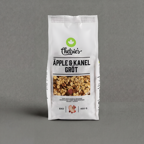 GRAINED CO. Chelsie’s Apple & Cinnamon Porridge EKO 450g in a bowl with apple slices and cinnamon for breakfast.