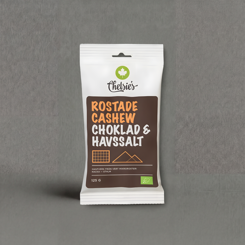 Chelsie’s Chocolate Sea Salt Roasted Cashews by GRAINED CO. in 125g package, showing chocolate-coated cashews with sea salt.