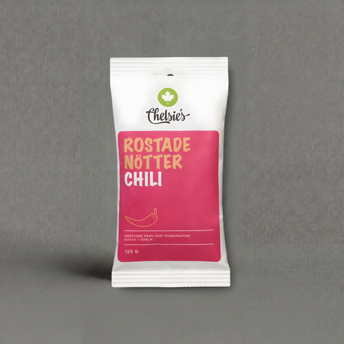 Chelsie’s Chili Roasted Nuts by GRAINED CO. in a 125g package, showing spicy chili-seasoned mixed nuts on a rustic background.
