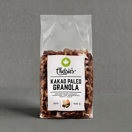 Chelsie’s Kakao Paleo Granola by GRAINED CO. in a 400g package, featuring crunchy granola with cacao and paleo ingredients.
