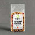 Chelsie’s Strawberry Granola from GRAINED CO. in a 400g package, showing a bowl of granola with fresh strawberries and yogurt.