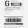 Grained Express Mail label with black text and barcodes on a white background