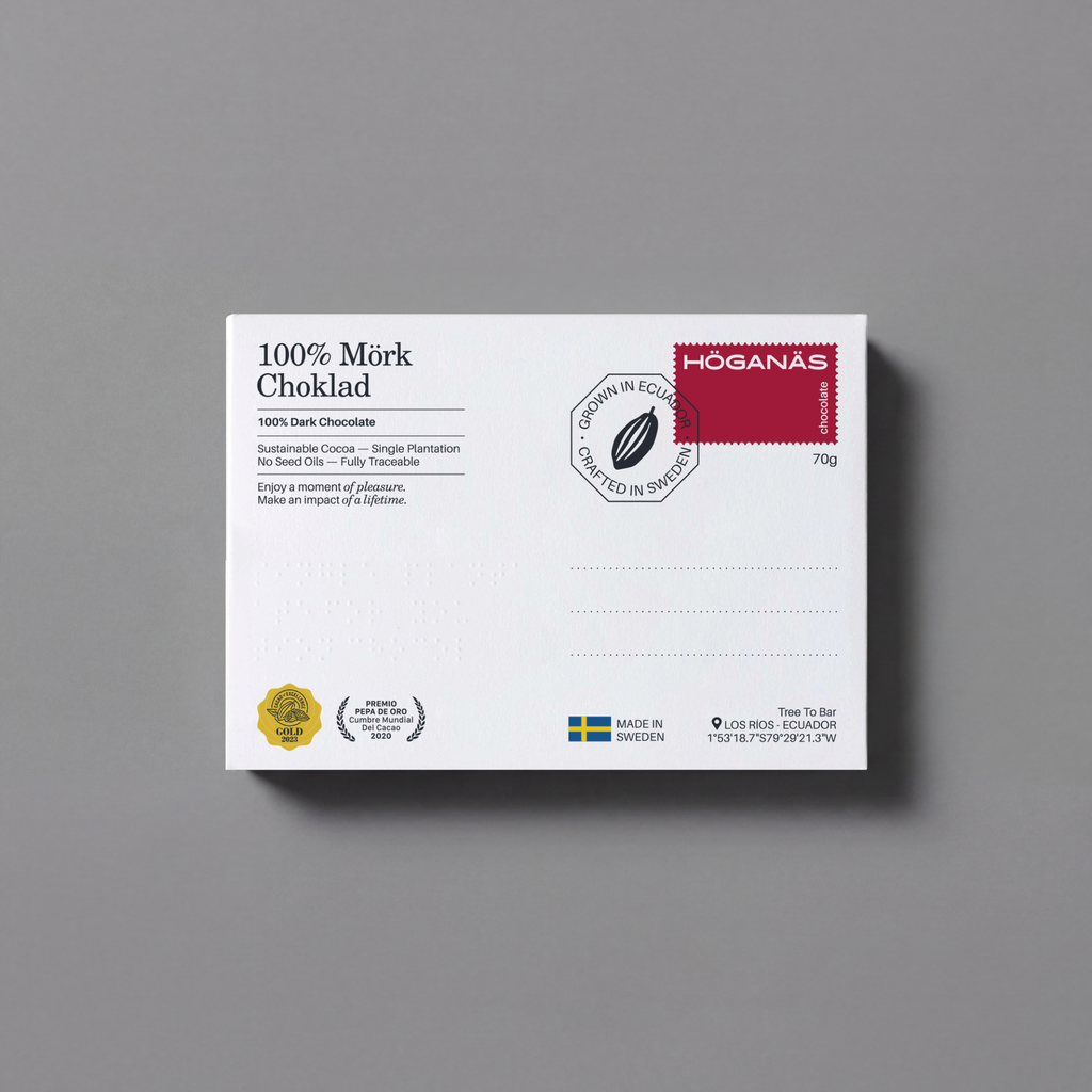Höganäs dark chocolate bar in 70g packaging, smooth and rich with a deep cocoa color and minimalist Höganäs branding.