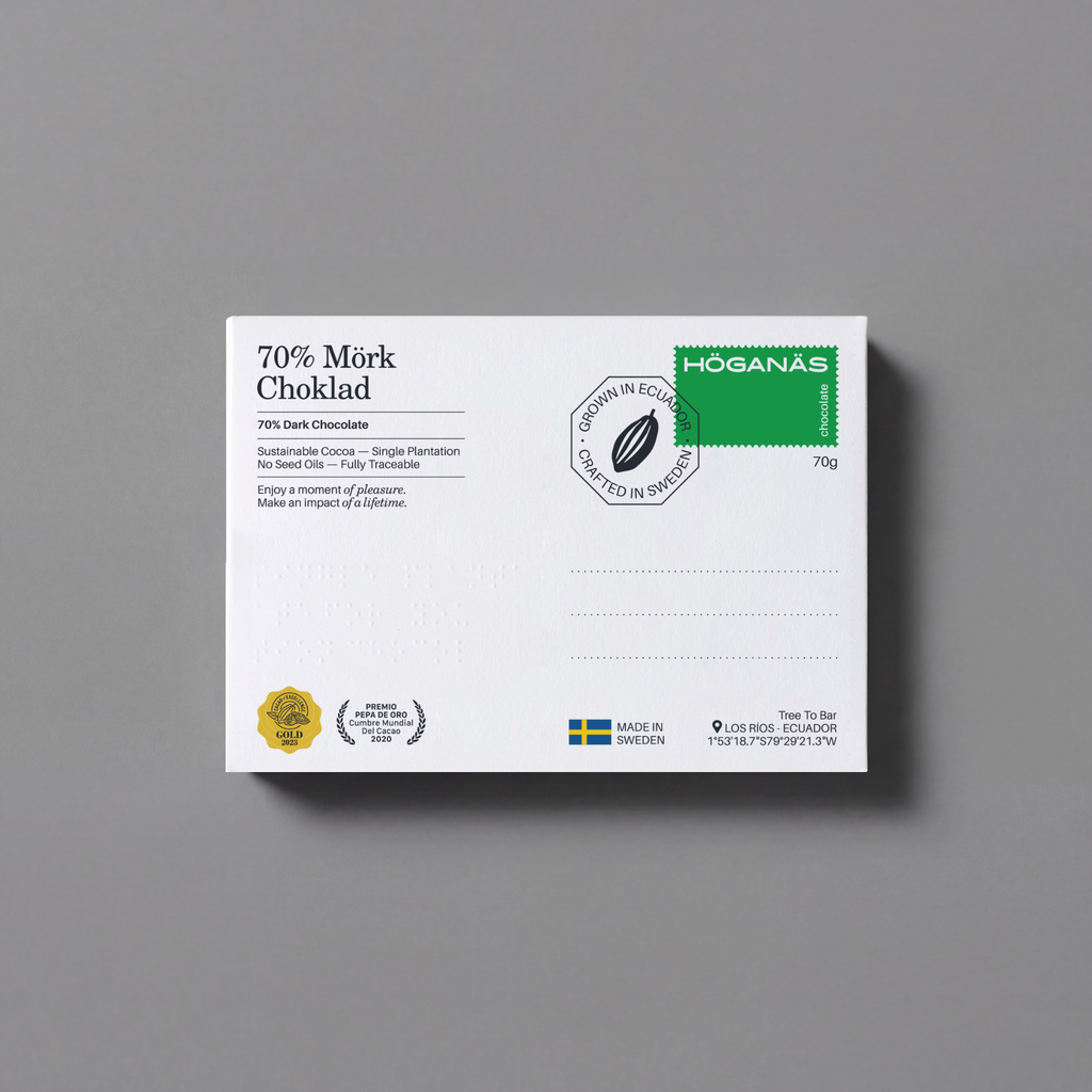 Höganäs dark chocolate bar in 70g packaging, showcasing rich, smooth dark chocolate with a glossy finish.