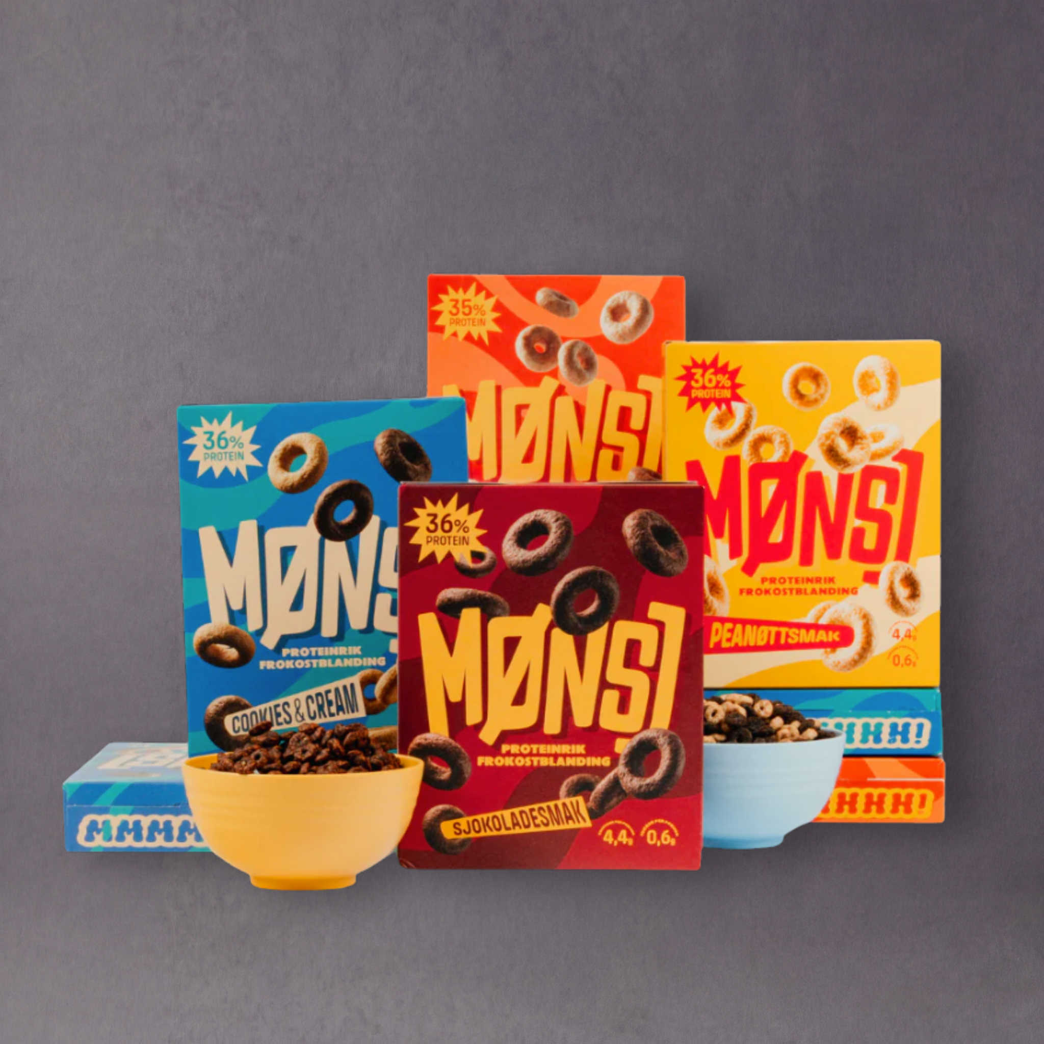 High protein MØNSJ cereal by GRAINED, Norwegian breakfast cereal with crunchy texture and wholesome ingredients.