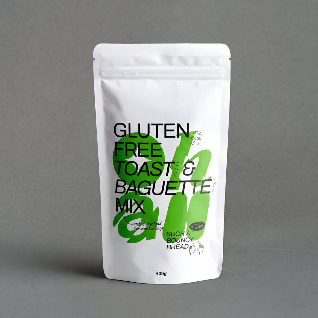 Gluten-free toast baguette made with GRAINED CO.'s OhAh! Alternative Baking Mixes, 400g package.